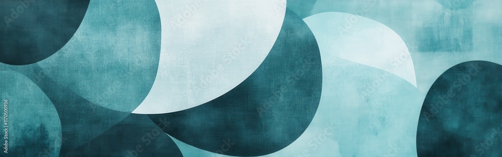 Poster Monochrome teal abstract pattern with smooth shapes and layered textures creating a modern artistic appeal