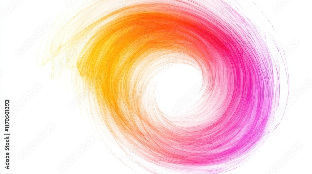 Poster swirling pencil strokes create a vibrant gradient of colors transitioning from yellow to pink