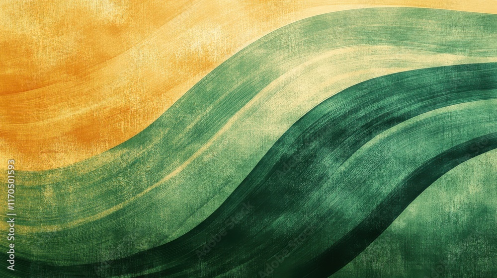 Poster flowing abstract lines create a harmonious blend of green and yellow tones with pencil strokes and t