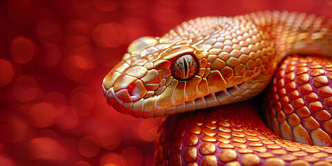 Obraz premium photo of a snake with a minimalist red background