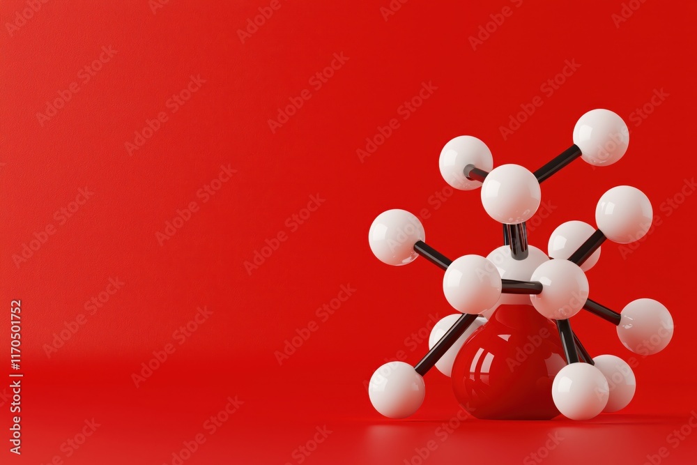 Aufkleber Abstract representation of molecular structure with red background and white spheres in concept