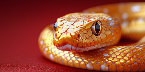 Fototapeta premium photo of a snake with a minimalist red background