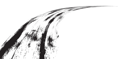 Tire tread marks, wheel textures, tire marks - car racing, motocross, drift, rally, off-road and others. Vector black isolated texture in grunge style with splashes.eps10
