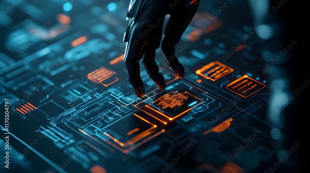 Poster Futuristic digital interface showcasing an AI powered glowing data response system designed to combat cyber threats through advanced analytics visualization and threat detection capabilities
