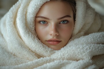 Asian Woman Skincare Portrait Natural Light Towel Hair Care Relaxed Beauty