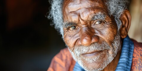 Close-up portrait of an older person with a warm and kind expression.