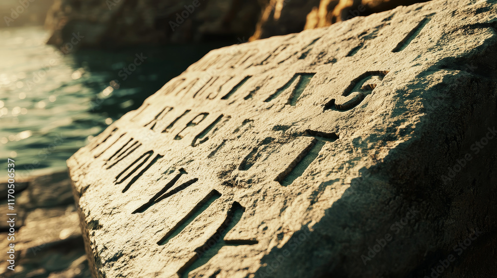 Fototapete blue greek style font, ancient greece type vector typography. english alphabet letters and numbers o