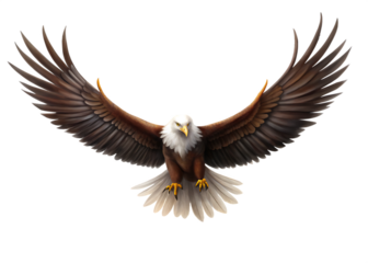 A spread-wing bald eagle soars in the sky. isolated on white background as transparent. PNG. AI GENERATED.