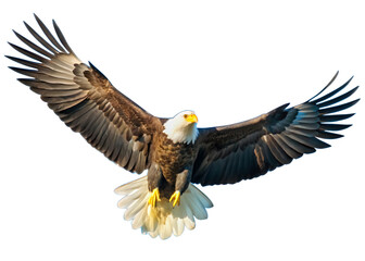 Naklejka premium A spread-wing bald eagle soars in the sky. isolated on white background as transparent. PNG. AI GENERATED.