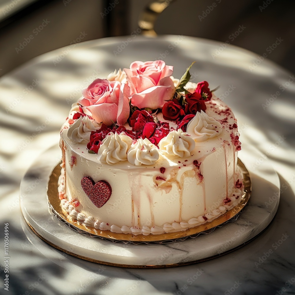 Poster Pink Rose Cake with White Frosting