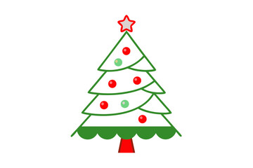 Vector Line Art of Christmas Tree in White for Printable Graphic Design