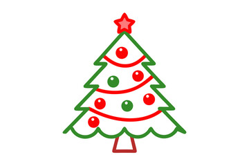 Vector Line Art of Christmas Tree in White for Printable Graphic Design