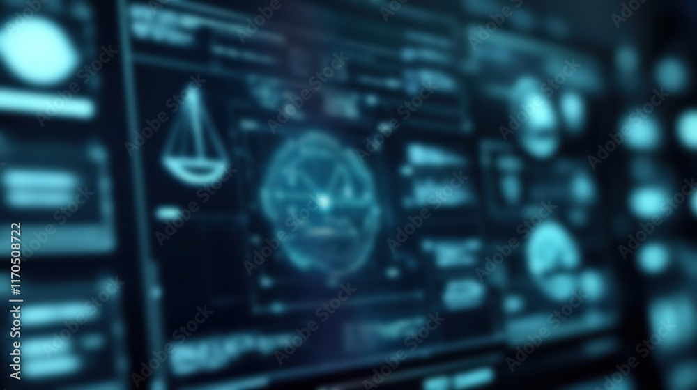 Poster futuristic interface displaying data and analytics, emphasizing technology and information processin
