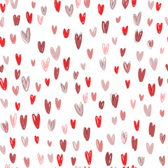 Seamless pattern with  hearts on white background. Hand drawn hearts pattern for fabric wrapping paper, wallpaper , card, Valentine's Day.