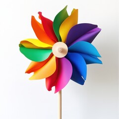 Colorful spinning pinwheel creates a vibrant display with rainbow hues in a playful atmosphere