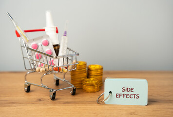 Side effects in medicine concept. Undesirable effects that occur in addition to the desired...