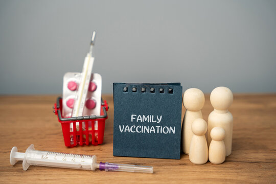 Family vaccination concept. Creating a protective barrier against preventable diseases while safeguarding vulnerable individuals like infants, pregnant women, and the elderly. Family figures, syringe
