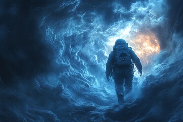 Fototapeta premium An astronaut floating in the vastness of space, with Earth glowing in the background. Generative AI