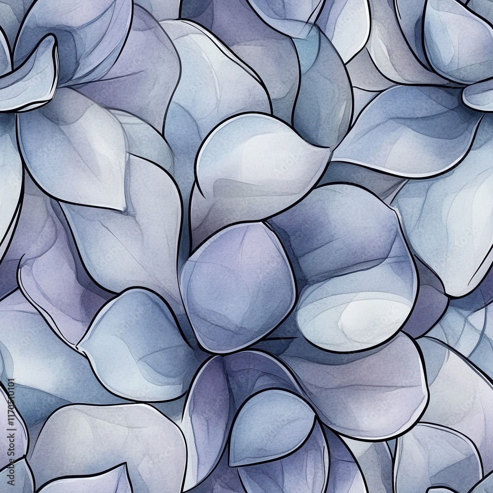 Poster calming watercolor doodle of overlapping soft blue petals in serene harmony