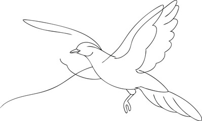 Flying bird continuous line drawing element