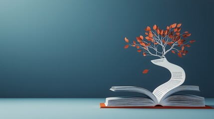 Goal of life, happiness and dreams concept: Abstract tree of life growing from a glowing book, vibrant colors, symbolizing wisdom and dreams.