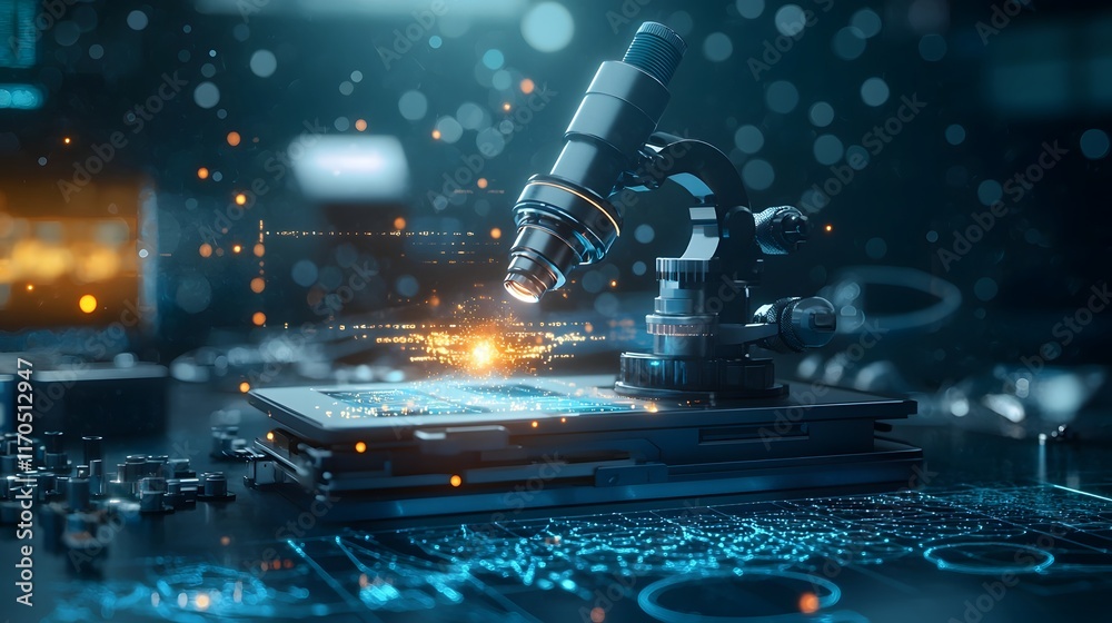 Poster quantum powered precision tools measuring atomic level changes in advanced materials with glowing da