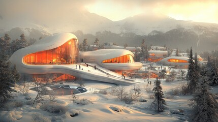 Fototapeta premium Futuristic Mountain Resort: A Winter Wonderland Escape