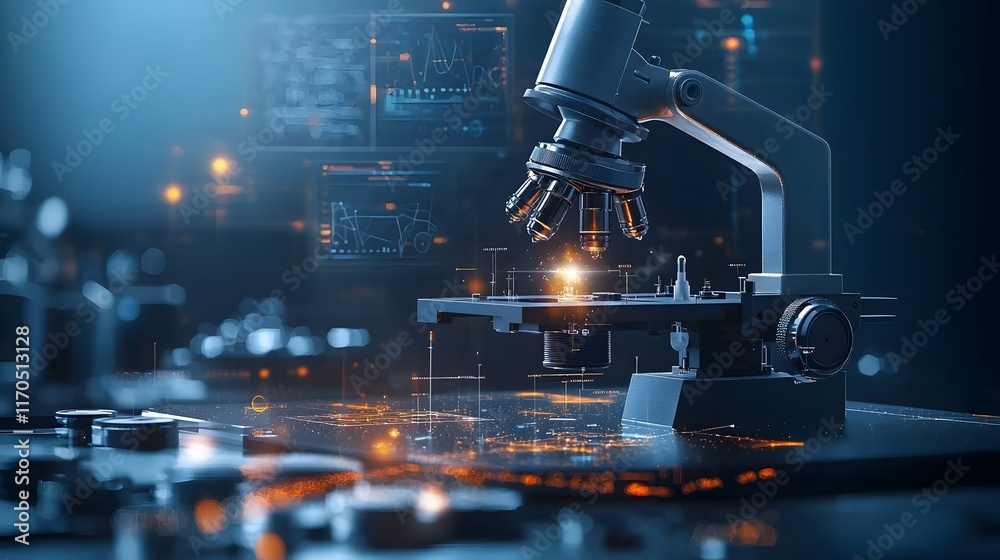 Poster quantum powered precision tools measuring atomic level changes in materials with glowing data projec