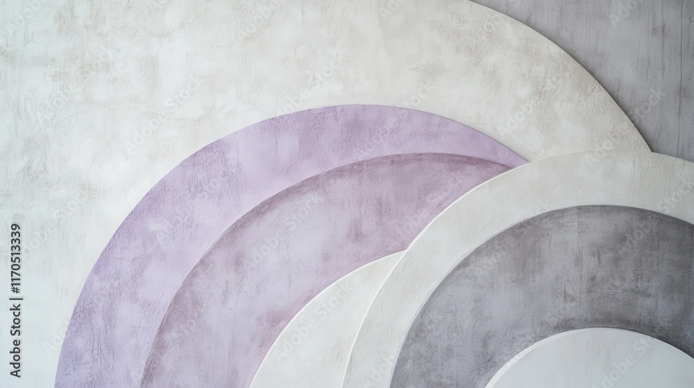 Aufkleber Soft pastel lavender and gray arcs create a serene abstract design in a modern interior setting