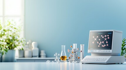 Quantum computer connected to spectroscopic equipment analyzing molecular structures leaving copy space on the left  Advanced scientific technology