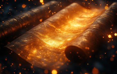 Open Scroll Illuminated by Golden Light Reveal Biblical Wisdom from Book of Daniel Dreams and Visions in Babylon