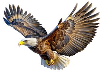 Obraz premium A spread-wing bald eagle soars in the sky. isolated on white background as transparent. PNG. AI GENERATED.