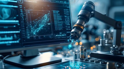 Advanced quantum powered metrology device visualizing real time measurement data with a clean minimalist layout and copy space for added versatility