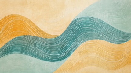 Minimalist abstract art with flowing pencil strokes and soft color wash in soothing tones