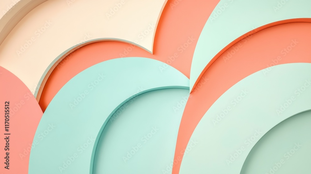 Poster elegant pastel mint and coral arcs create a modern art display in a contemporary setting