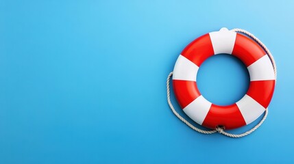 Bright lifebuoy on a blue background, symbolizing safety and rescue at sea or in swimming pools.