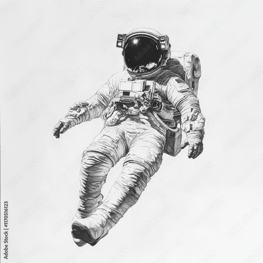 Poster Astronaut floating in zero gravity with equipment in a vast, empty space