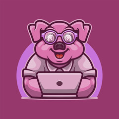 Cute Pig Animal Working Mascot Vector Illustration Works Perfectly for Your Brand Business