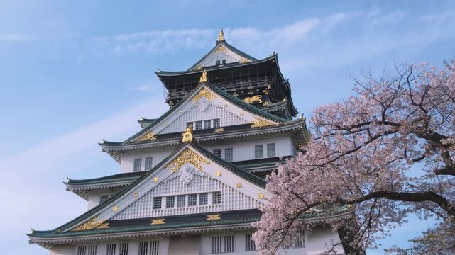 Osaka Castle with a blue sky, Osaka Japan.