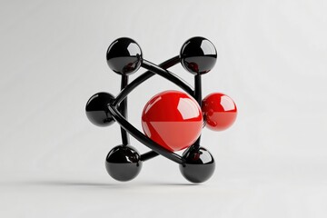 Abstract representation of molecular structure with red and black spheres on a light background