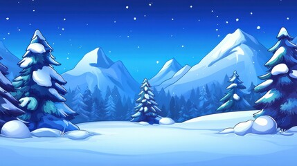 Naklejka premium Winter Mountain Landscape with Snow-Covered Trees