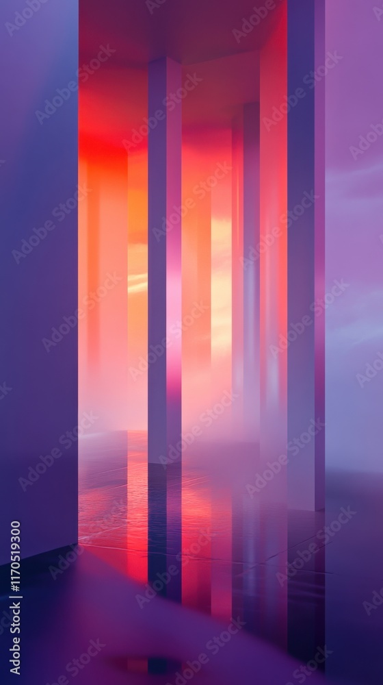Poster Surrealistic gradient atmosphere with vibrant colors and reflective surfaces in an abstract space