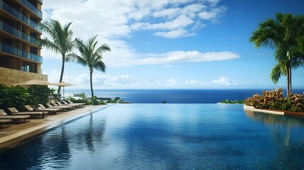 Fototapeta premium Luxury Infinity Pool Overlooking Ocean Paradise