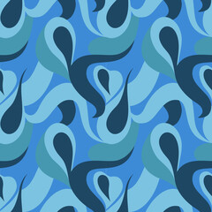seamless pattern features fluid, abstract blue waves and curves, creating a dynamic and stylish design perfect for modern textiles, wallpapers, and backgrounds