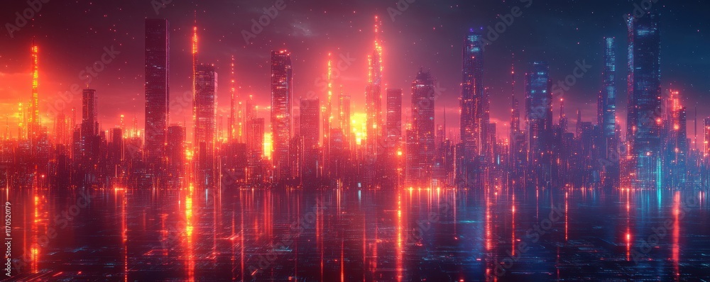 Leinwandbilder futuristic digital background neon lines glowing abstract technology data audio graphics cyberspace