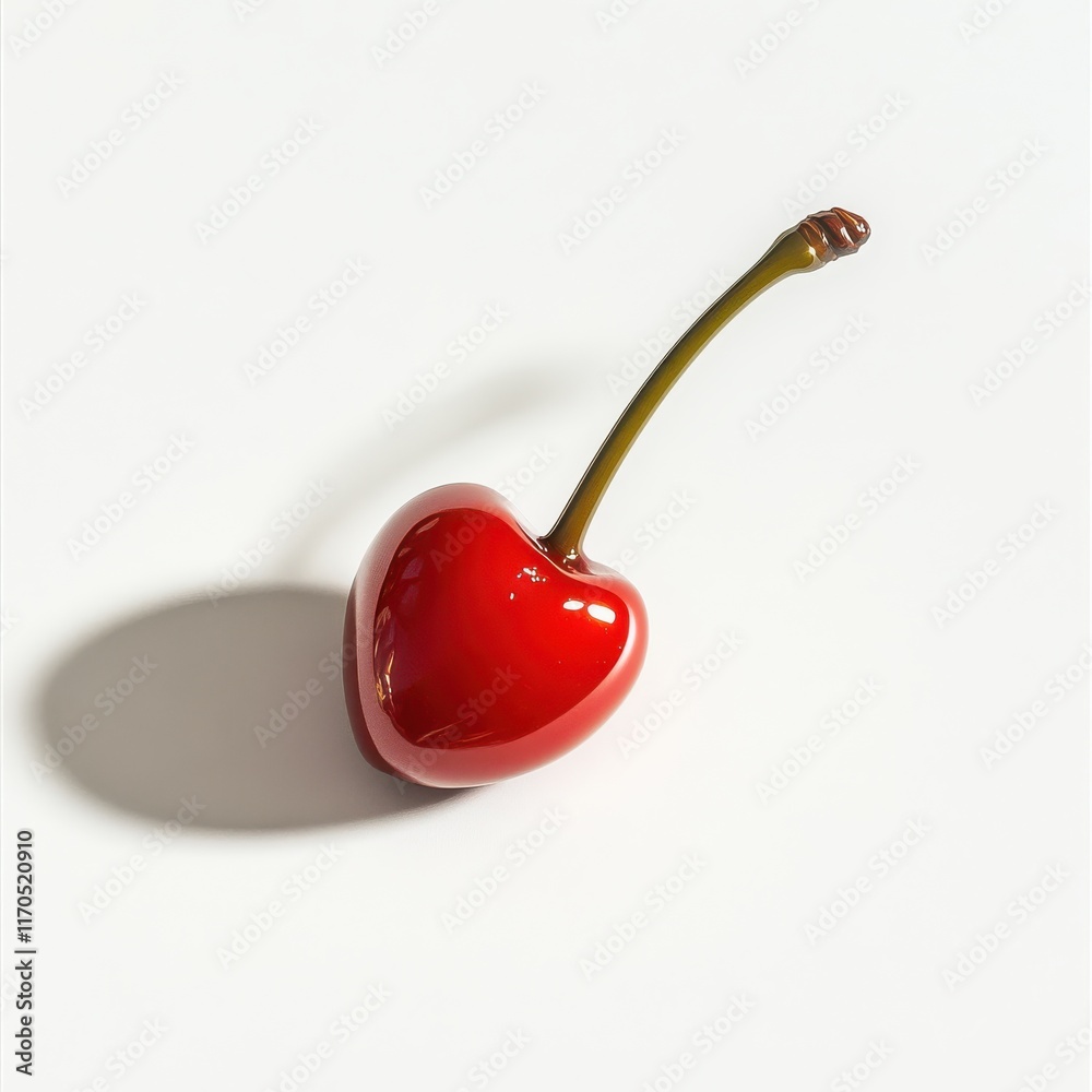 Poster glossy red cherry resting on a smooth surface illuminated by natural light