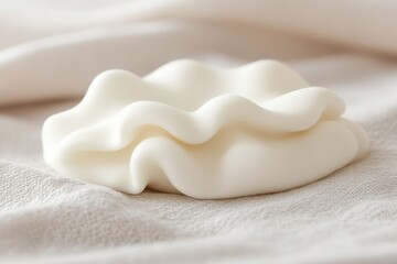 Creamy Wave Abstract White Sculpture on Textured Fabric