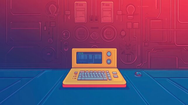 Retro Futuristic Computer Terminal in a Sci Fi Control Room Setting