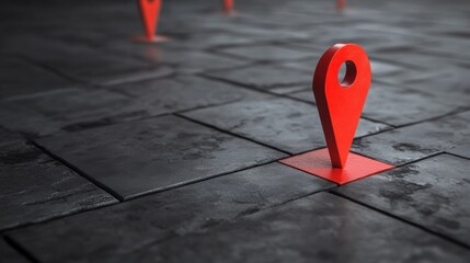 Red Location Marker on Dark Stone Tiles