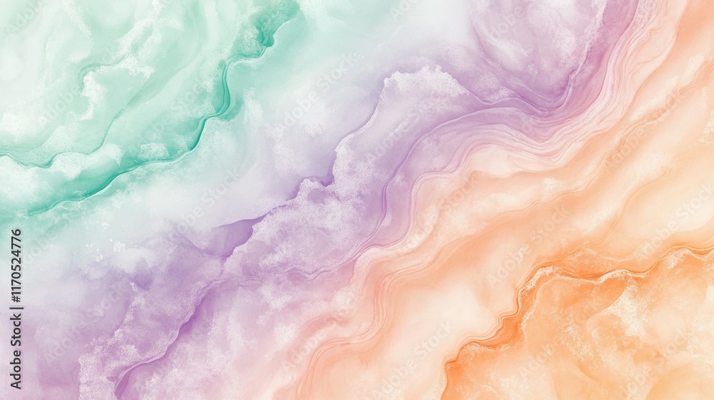 Poster soft pastel gradient background with gentle swirls in shades of green, purple, and orange creating a
